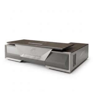Al Aroodh Furniture smart executive desk with built-in exhaust fan, ambient lighting, and digital locker side table